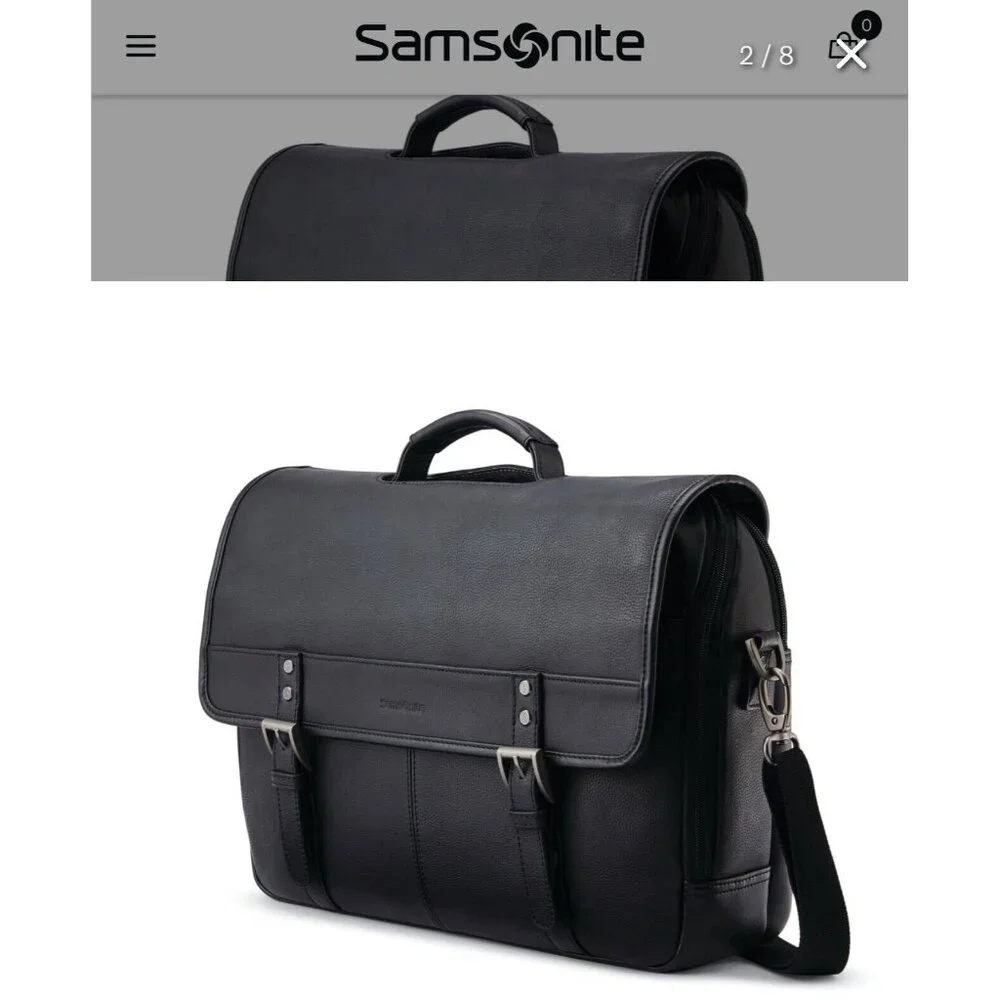 Samsonite Black Classic Leather Flapover Business Satchel Bag—Fits‎ 2 Laptops - Picture 8 of 16